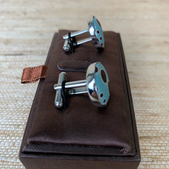 🍁Turquoise & Brown Dot Suburban Silk Cuff Links - Picture 2 of 3